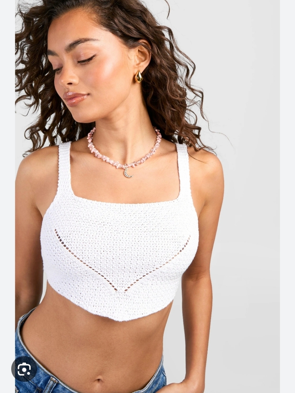 12th Tribe Ivory Crochet Tank Top Beachy Bohemian‎ Sleeveless Sexy Lace-up Sml